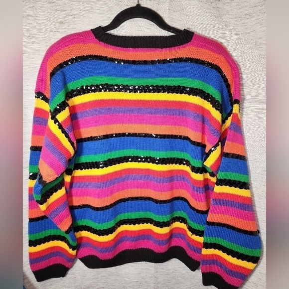 Michelle Stuart Vintage Bright Color's Sequin Long Sleeve Knit Sweater M - Picture 6 of 7
